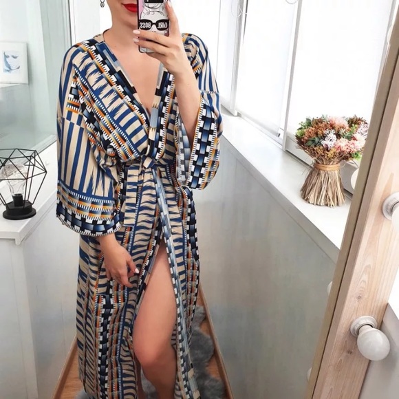 SOLD OUT . Tribal Ethnic Boho Self Tie Kimono Duster Robe - Picture 4 of 8